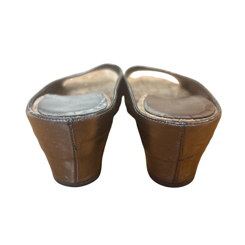 Costablanca‎ Wedge Sandals Women Bronze Metallic Leather Cork Peep Toe SIZE 8M